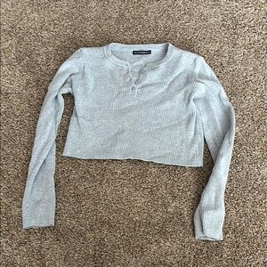 Gray Ribbed Long Sleeve Top
